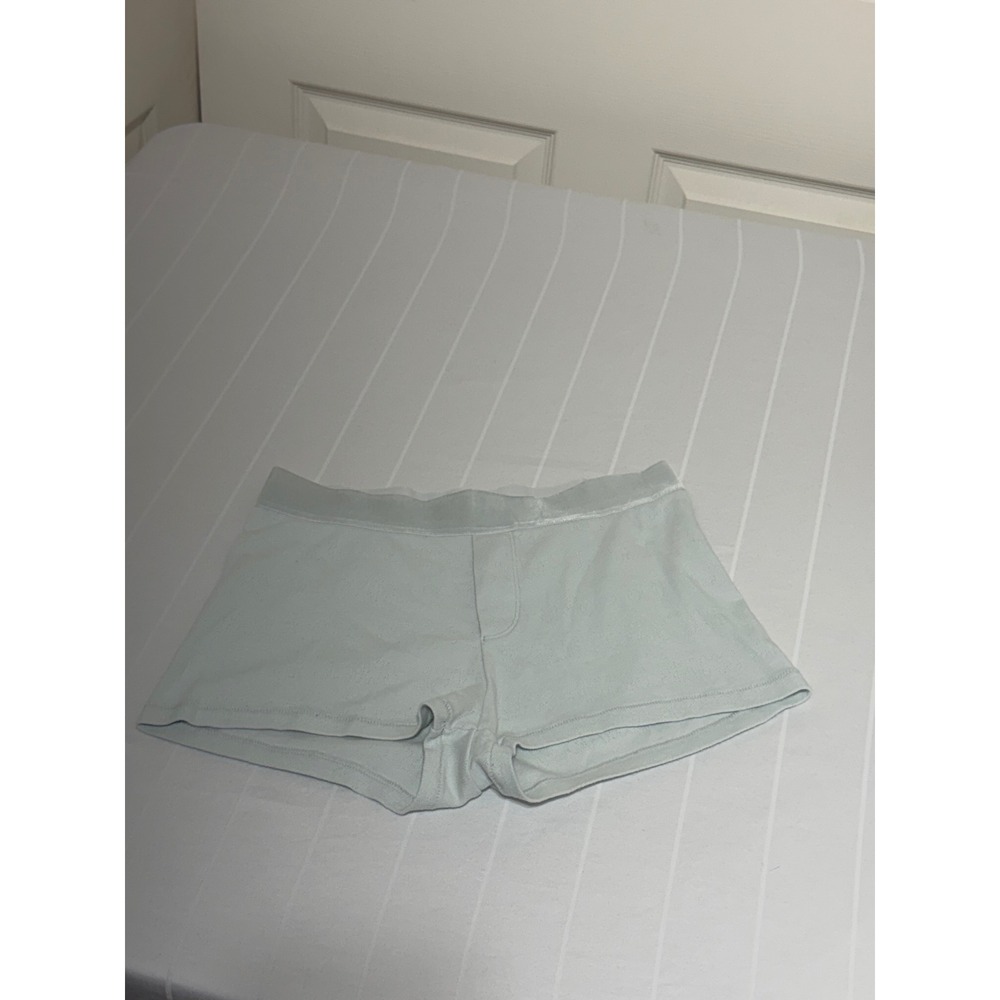 SKIMS Pointelle Logo Boxer Shorts Mint Green Cotton Blend Loungewear M